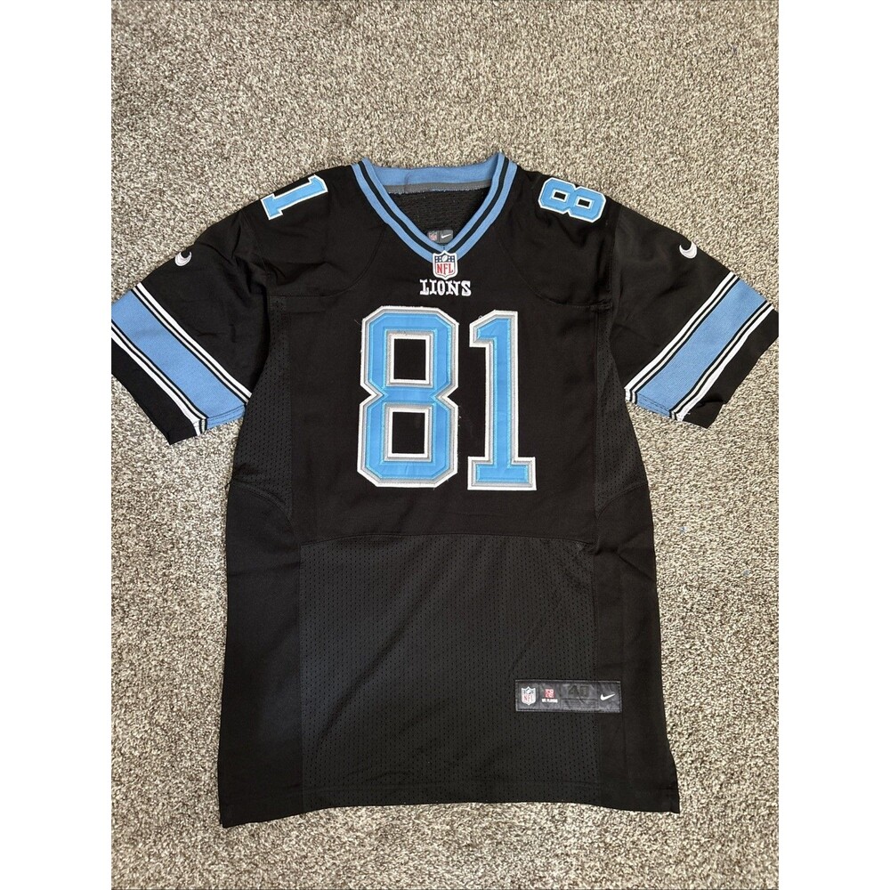 Nike NFL Players Mens Black Blue Detroit Lions Calvin Johnson 81 Jersey Size 40